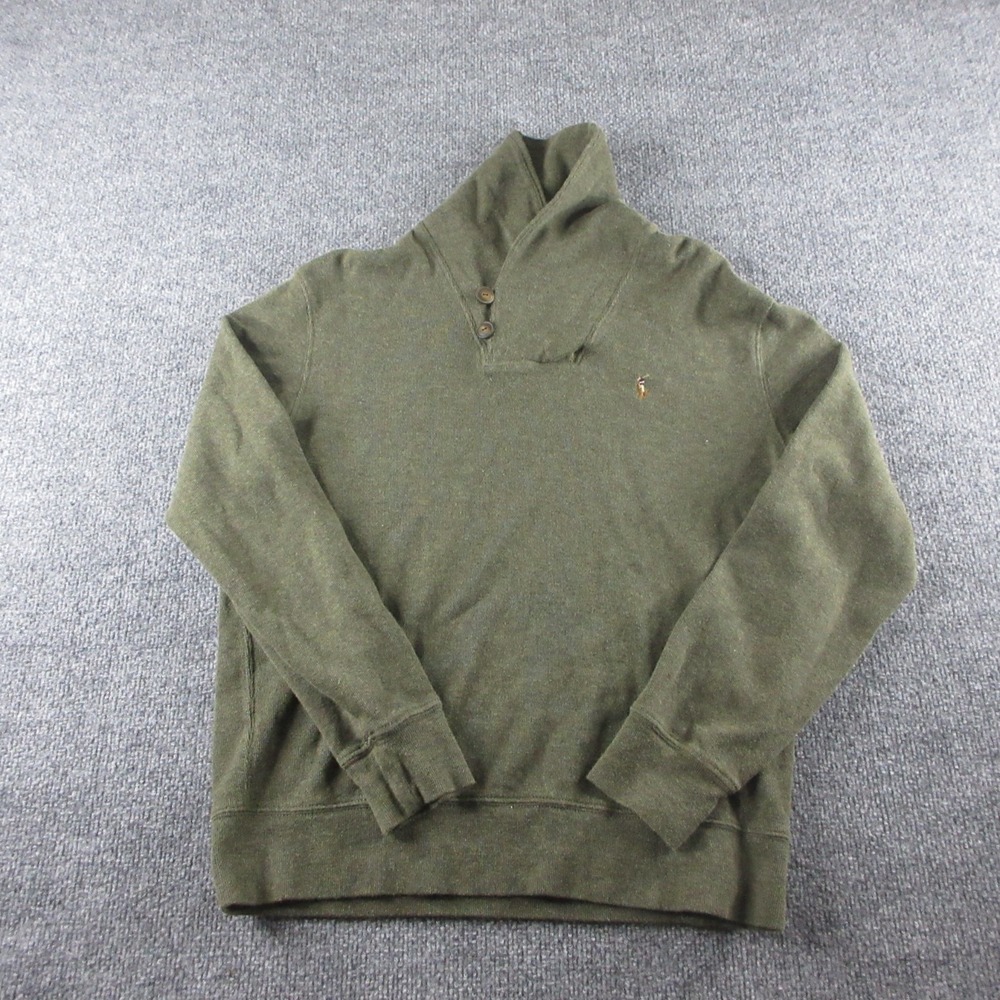 Polo Ralph Lauren Sweater Mens‎ M Green Cowl Shawl Neck Estate Rib Pullover Pony